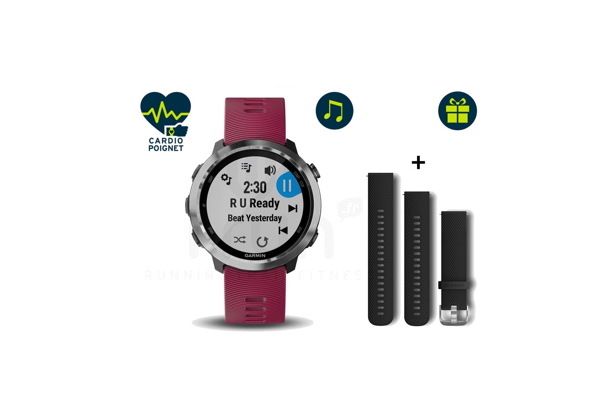 Garmin Pack Forerunner 645 Music+ correa 20 mm negro / plata