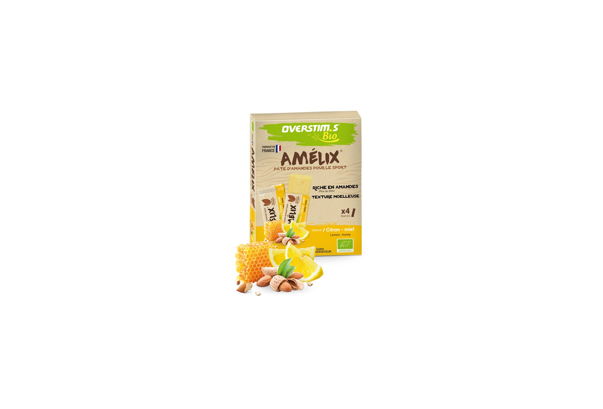 OVERSTIMS paquete de 4 barritas almendras Amelix Bio - Lim�n Miel