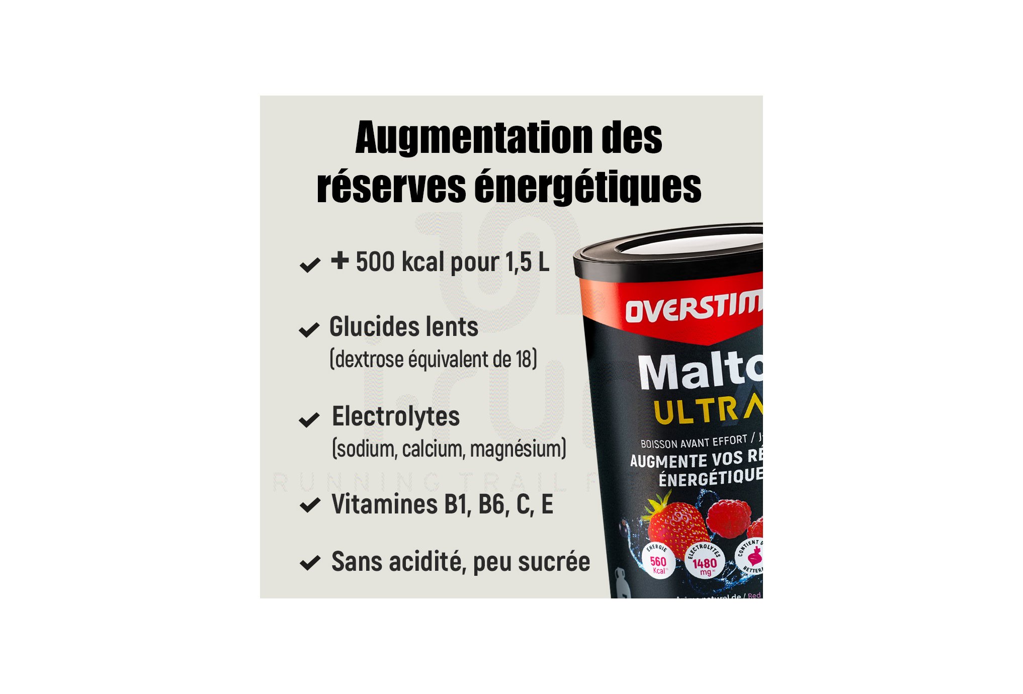 OVERSTIMS bebida Malto Ultra 450 g - Frutos rojos