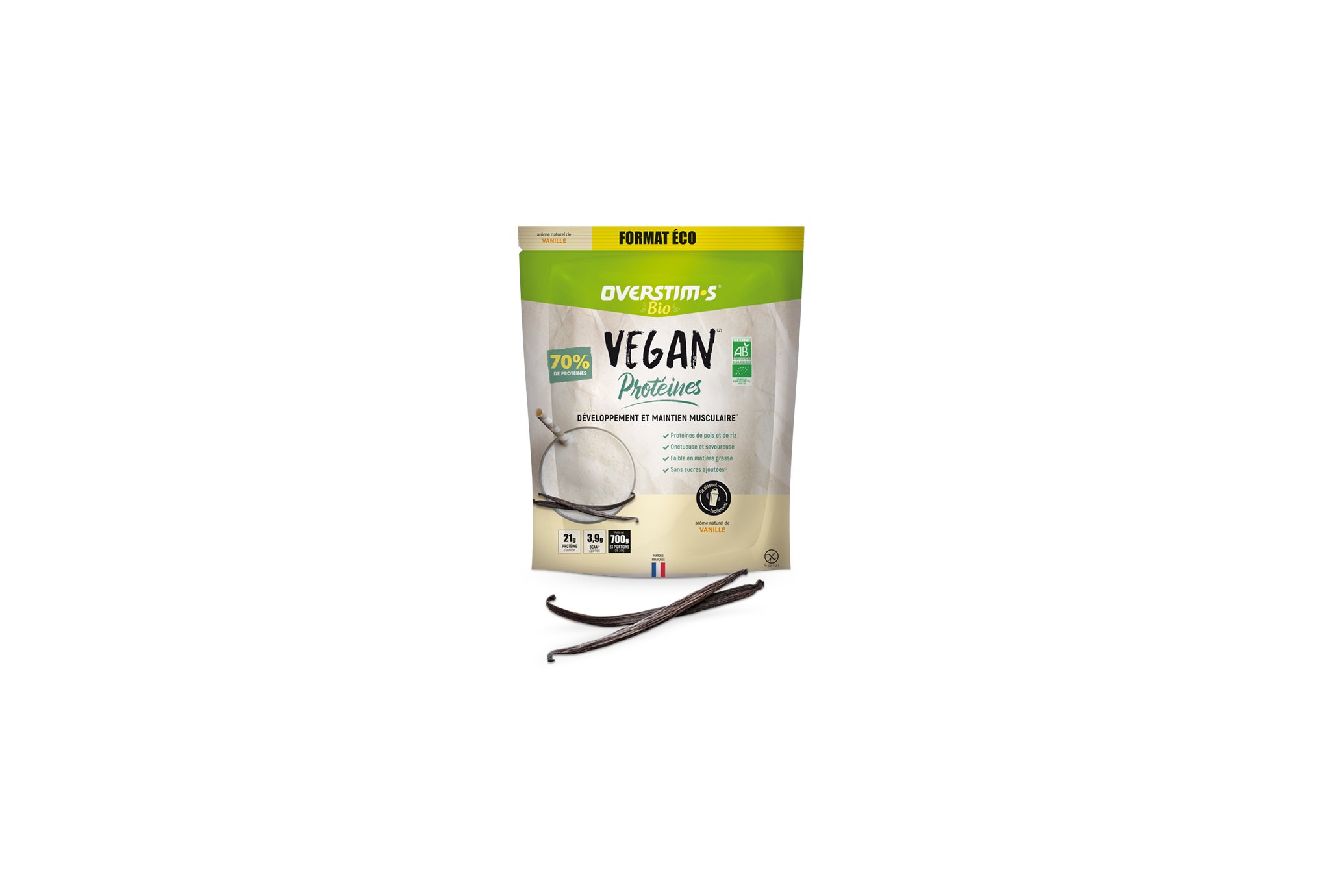 OVERSTIMS Vegan Protéines Bio 700 g - Vanille Diététique $scat.CAT_NOM
