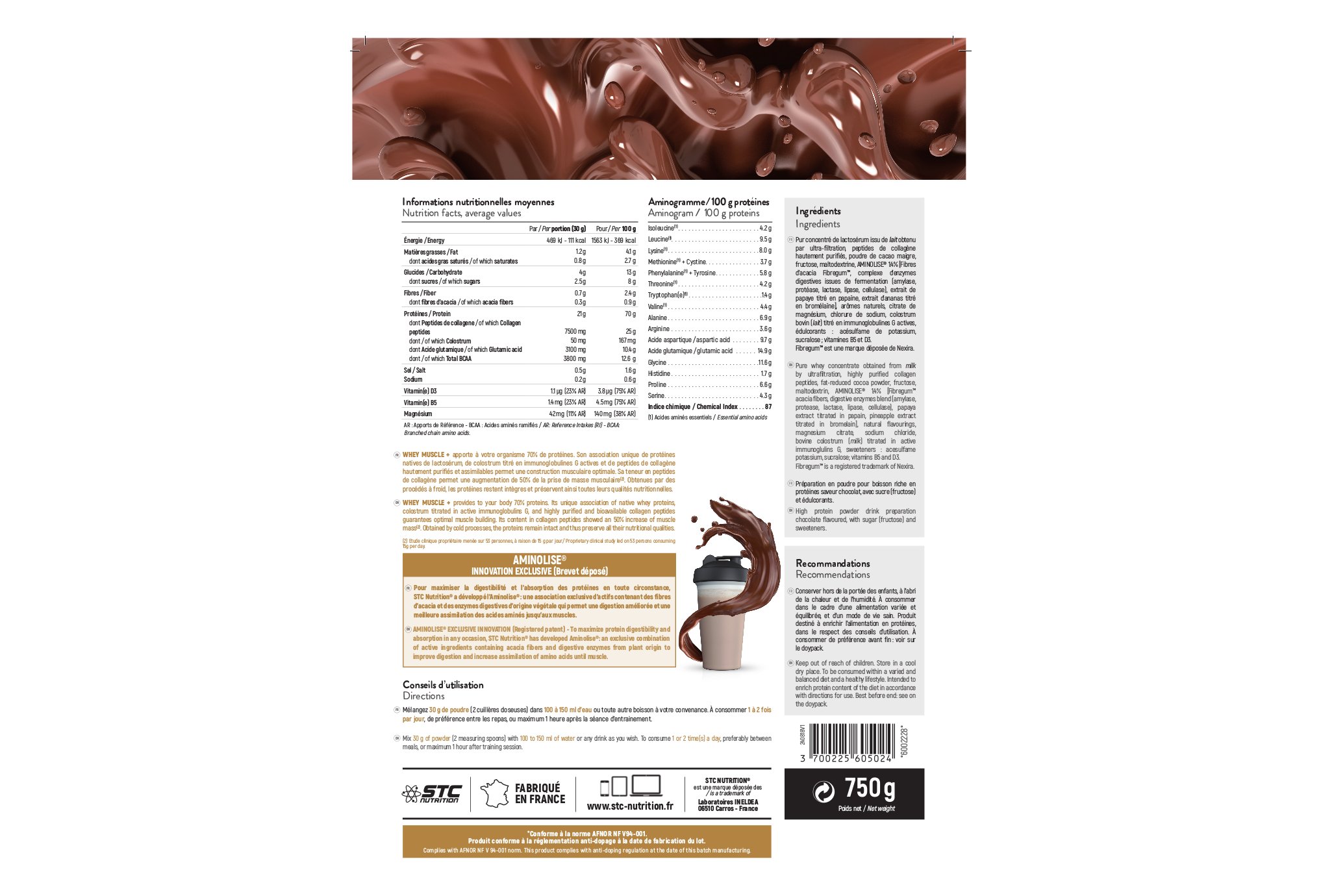STC Nutrition Whey Muscle+ 750 g - Chocolat