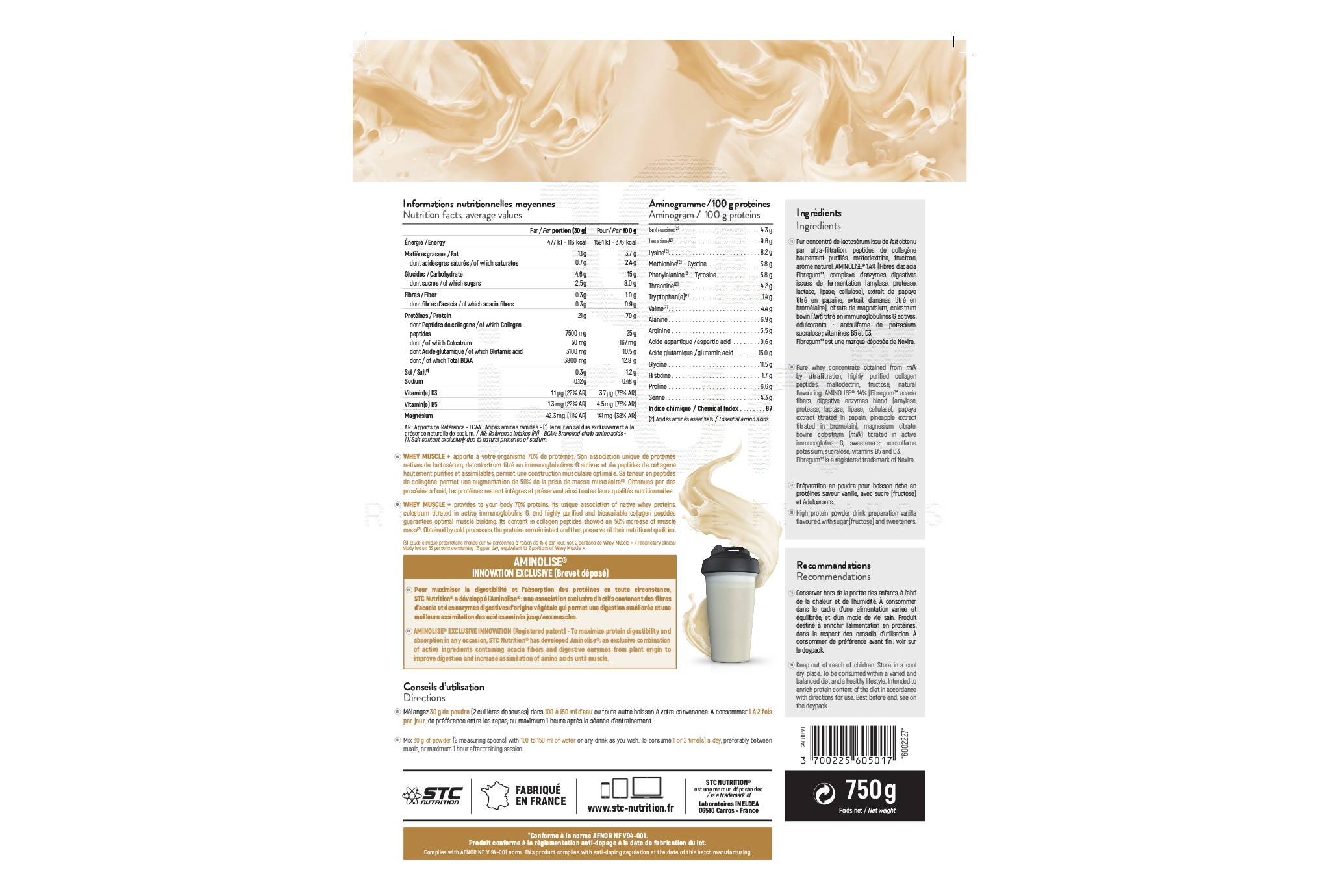STC Nutrition Whey Muscle+ 750g - Vanille
