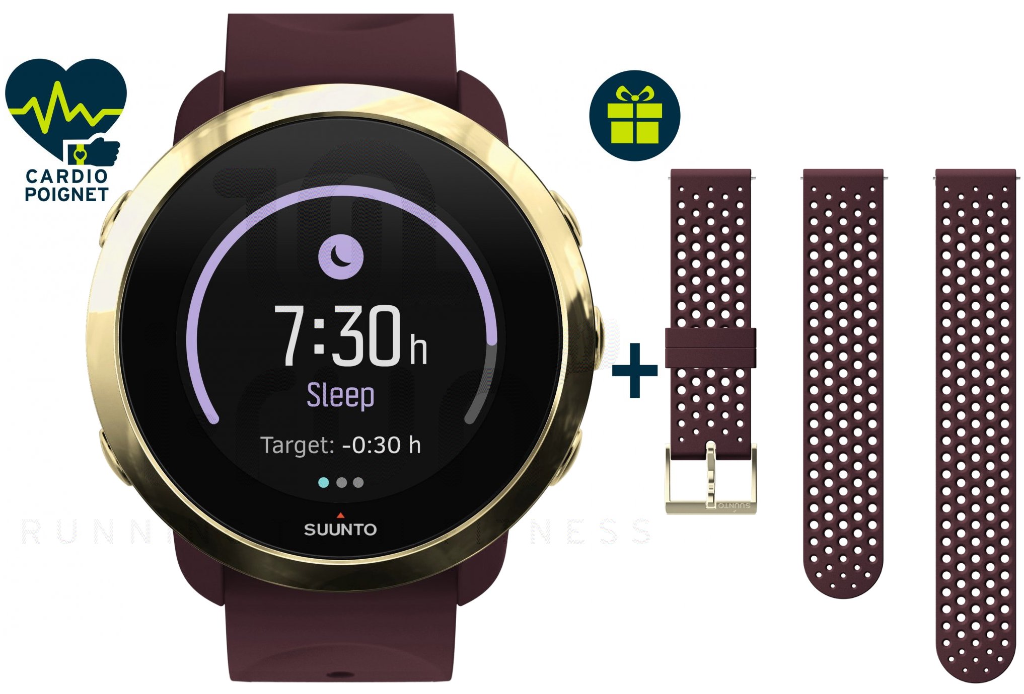 Suunto Pack 3 Fitness Burgundy + bracelet Burgundy Gold offert 