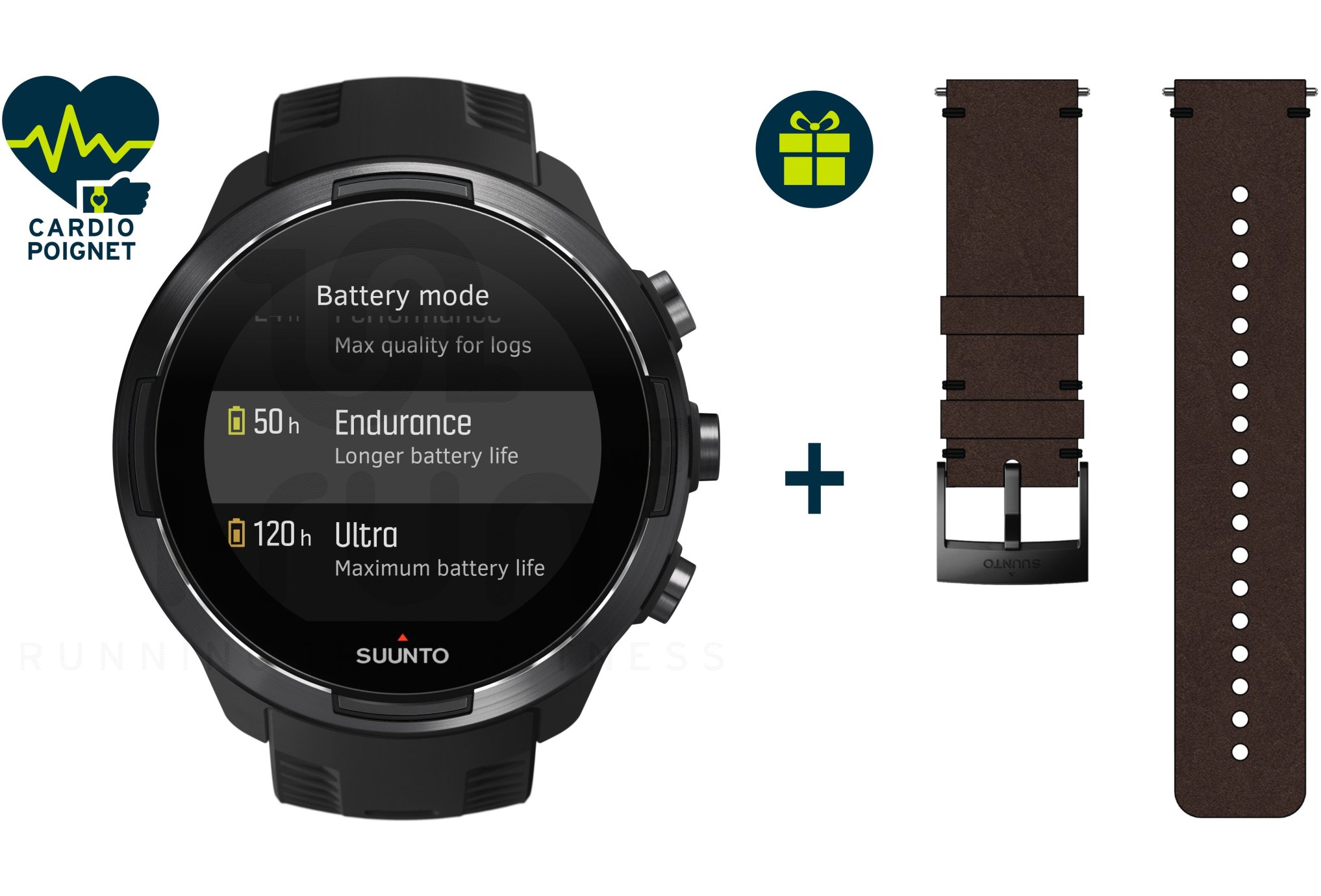Suunto Pack 9 Baro Black + Bracelet Urban 2 Cuir Offert 
