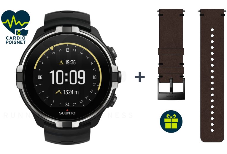 Suunto Pack Spartan Sport Wrist HR Baro Stealth + Bracelet Urban 2 Cuir Offert 
